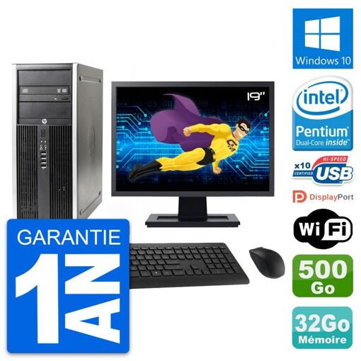 HP Elite 8300 Desktop PC - 19" Screen, Intel G630, 32GB RAM, 500GB Hard Drive, Windows 10, WiFi