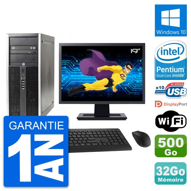 HP Elite 8300 Desktop PC - 19" Screen, Intel G630, 32GB RAM, 500GB Hard Drive, Windows 10, WiFi