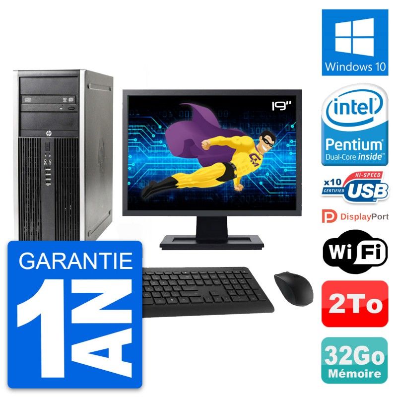 HP Elite 8300 Desktop Computer - 19" Screen, Intel G630, 32GB RAM, 2TB Hard Drive, Windows 10, WiFi