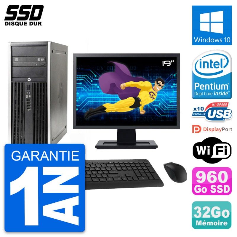 HP Elite 8300 Desktop Computer - 19" Screen, Intel G630, 32GB RAM, 960GB SSD, Windows 10, WiFi