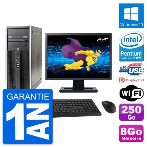 HP Elite 8300 Desktop PC - 22" Screen, Intel G630, 8GB RAM, 250GB HDD, Windows 10, WiFi