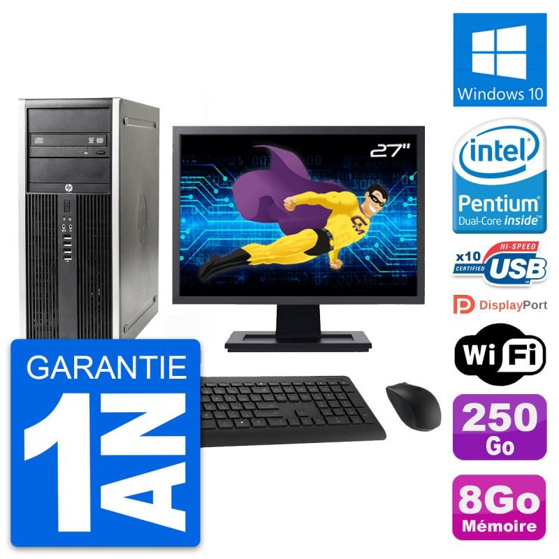 HP Elite 8300 Desktop PC - 27" Display, Intel G630, 8GB RAM, 250GB HDD, Windows 10, WiFi