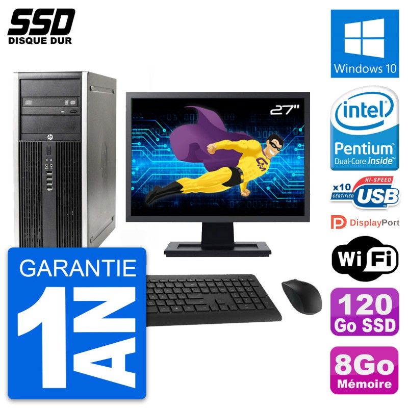 HP Elite 8300 Desktop PC - 27" Screen, Intel G630, 8GB RAM, 120GB SSD, Windows 10, Wifi
