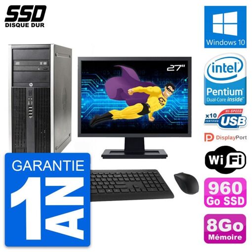 HP Elite 8300 Desktop PC | 27" Screen | Intel G630 | 8GB RAM | 960GB SSD | Windows 10
