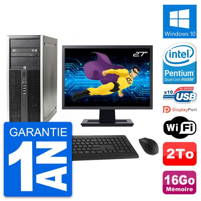 HP Elite 8300 Desktop PC - 27inch Screen, Intel G630, 16GB RAM, 2TB Hard Drive, Windows 10, WiFi