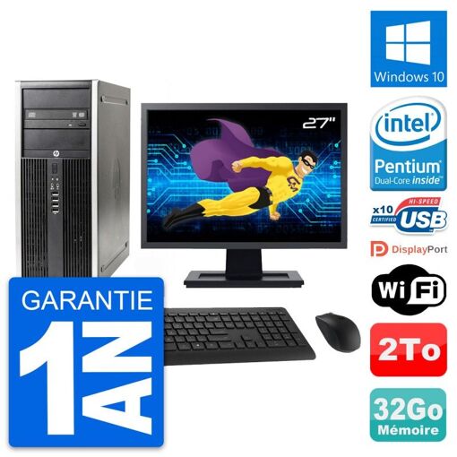 HP Elite 8300 Desktop PC - 27" Screen, Intel G630, 32GB RAM, 2TB HDD, Windows 10, WiFi