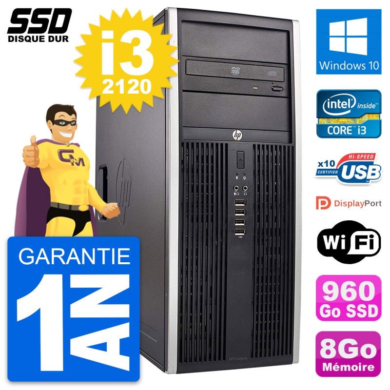 Ordinateur de bureau HP Compaq Elite 8300 - Processeur Intel Core i3, 8 Go de RAM, 960 Go SSD, Windows 10