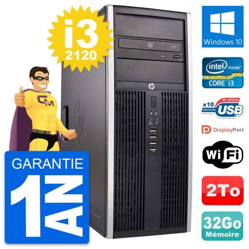 HP Elite 8300 Desktop PC - Intel Core i3-2120, 32GB RAM, 2TB Hard Drive, Windows 10, WiFi