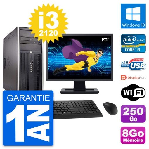 HP Compaq Elite 8300 Desktop PC - 19" Screen, Intel i3-2120, 8GB RAM, 250GB Hard Drive, Windows 10, WiFi