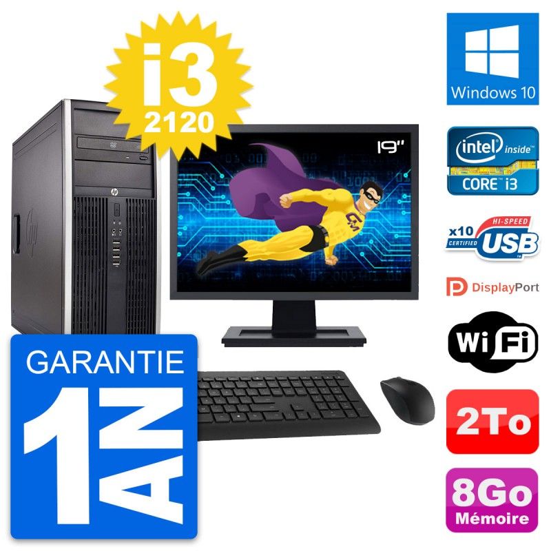 HP Elite 8300 Desktop PC - 19-inch Screen, Intel i3-2120, 8GB RAM, 2TB Hard Drive, Windows 10, WiFi