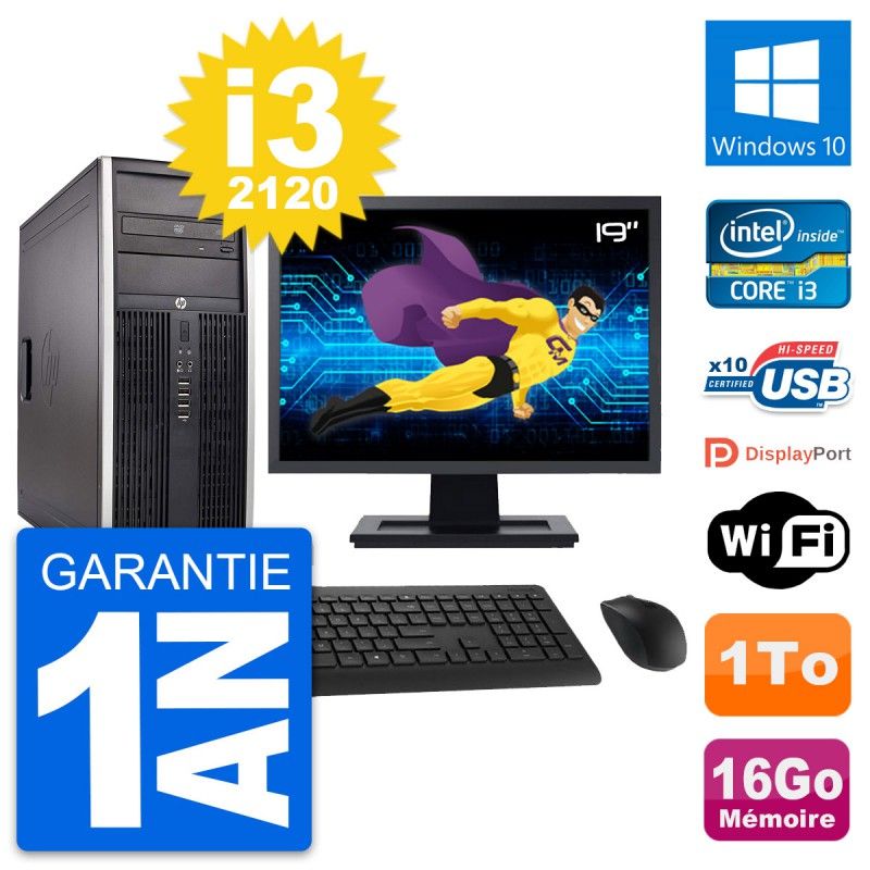 HP Compaq Elite 8300 Desktop PC - 19" Screen, Intel i3-2120, 16GB RAM, 1TB HDD, Windows 10, WiFi