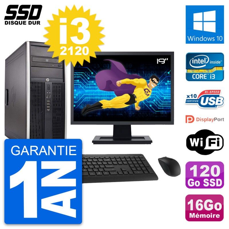 HP Elite 8300 Desktop PC - 19" Screen, Intel i3-2120, 16GB RAM, 120GB SSD, Windows 10, WiFi