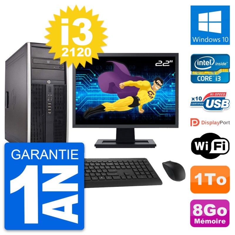 HP Elite 8300 Desktop PC - 22" Screen, Intel i3-2120, 8GB RAM, 1TB HDD, Windows 10, WiFi