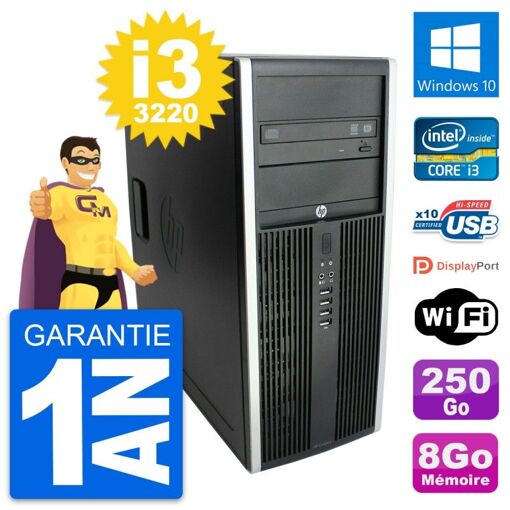 HP Elite 8300 Desktop PC - Intel Core i3-3220, 8GB RAM, 250GB Hard Drive, Windows 10, WiFi