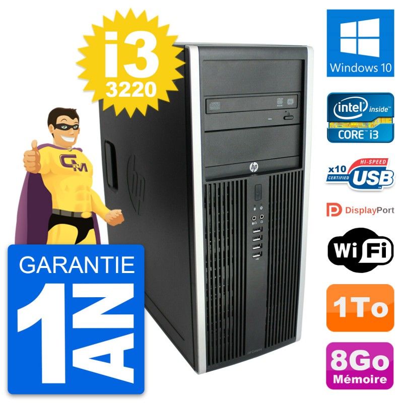 HP Elite 8300 Desktop PC - Intel Core i3-3220, 8GB RAM, 1TB HDD, Windows 10, WiFi