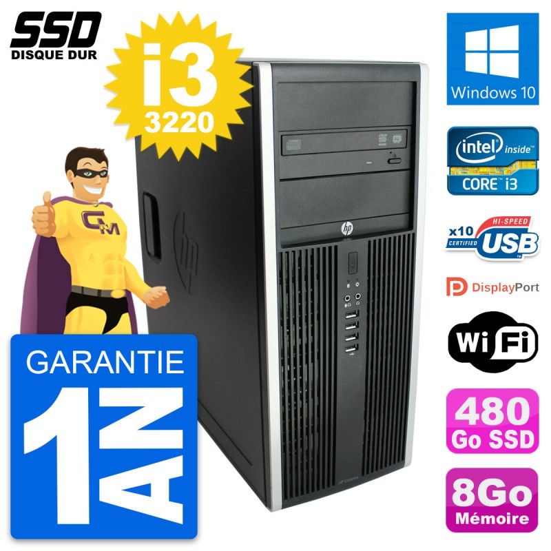 HP Elite 8300 Desktop PC - Intel Core i3-3220, 8GB RAM, 480GB SSD, Windows 10, WiFi