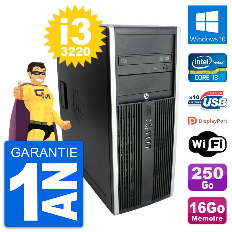 HP Elite 8300 Desktop PC - Intel Core i3-3220, 16GB RAM, 250GB Hard Drive, Windows 10, WiFi
