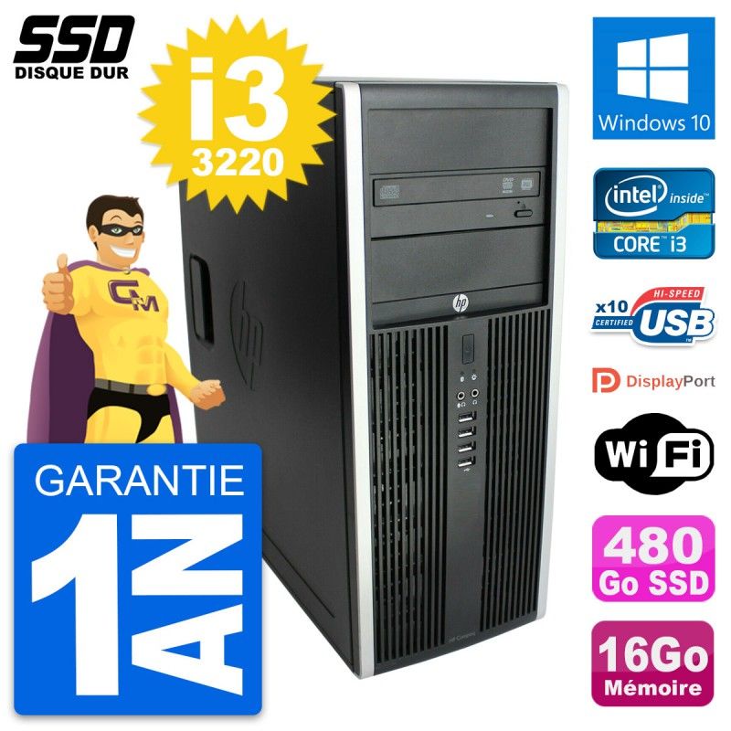 HP Elite 8300 Desktop PC - Intel Core i3-3220, 16GB RAM, 480GB SSD, Windows 10, WiFi