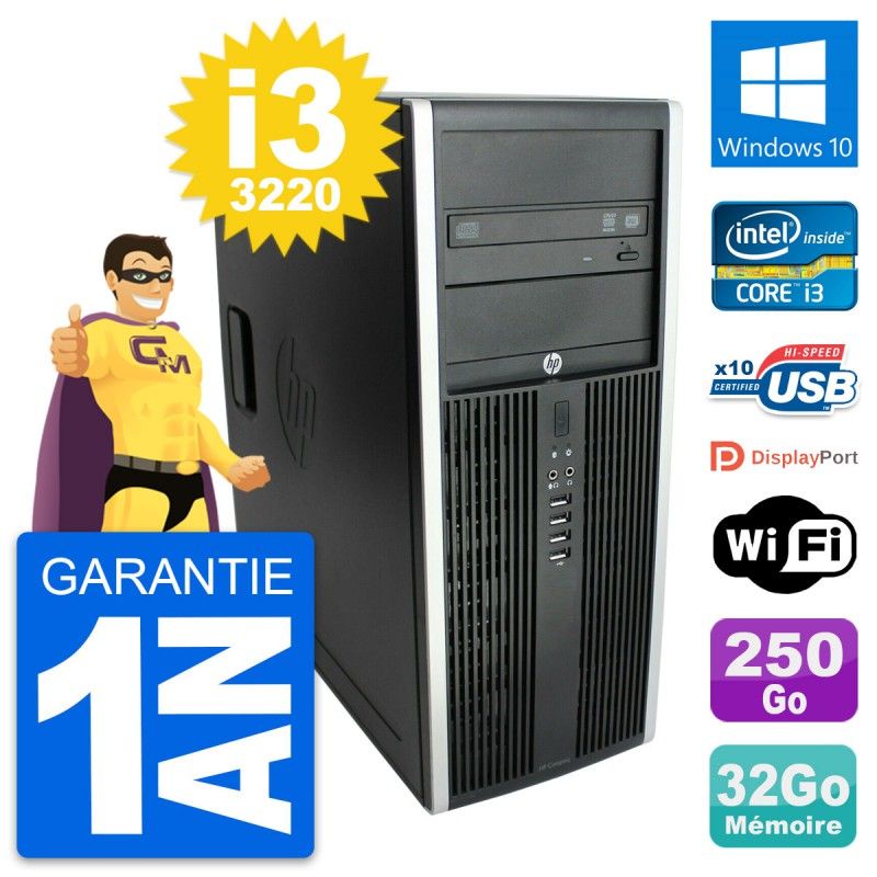 Ordinateur de bureau HP Compaq Elite 8300 - Processeur Intel Core i3, 32 Go de RAM, 250 Go SSD, Windows 10