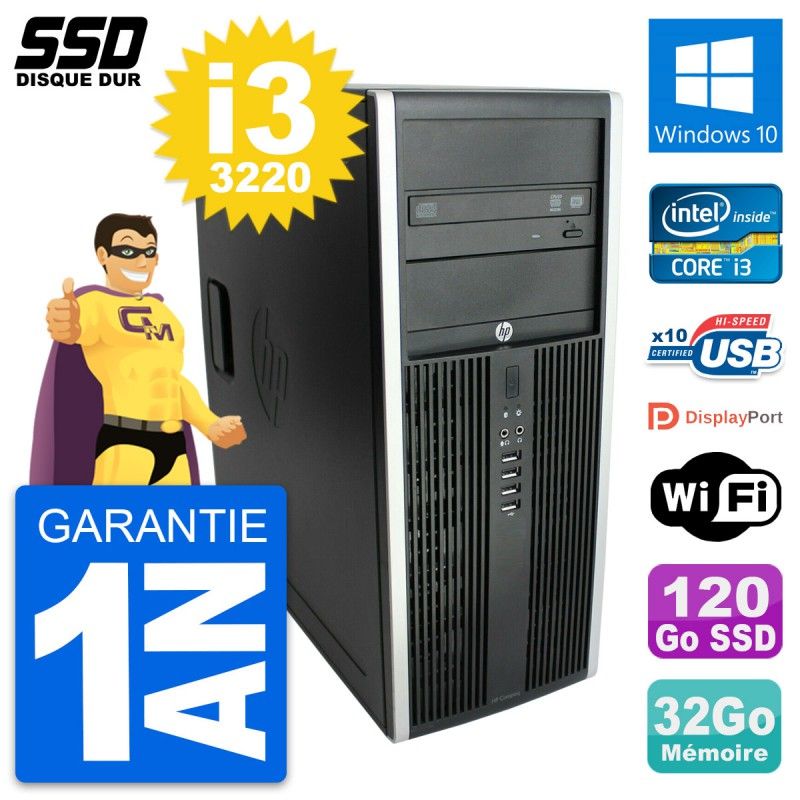 PC de escritorio HP Elite 8300 - Procesador Intel Core i3-3220, 32GB de RAM, 120GB SSD, Windows 10, WiFi