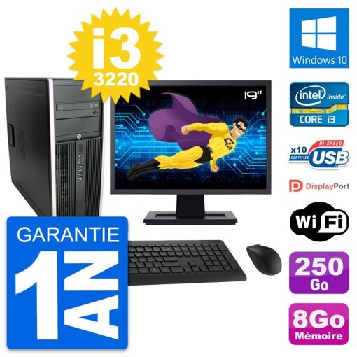 HP Compaq Elite 8300 Desktop PC - 19" Screen, Intel i3-3220, 8GB RAM, 250GB Hard Drive, Windows 10, WiFi