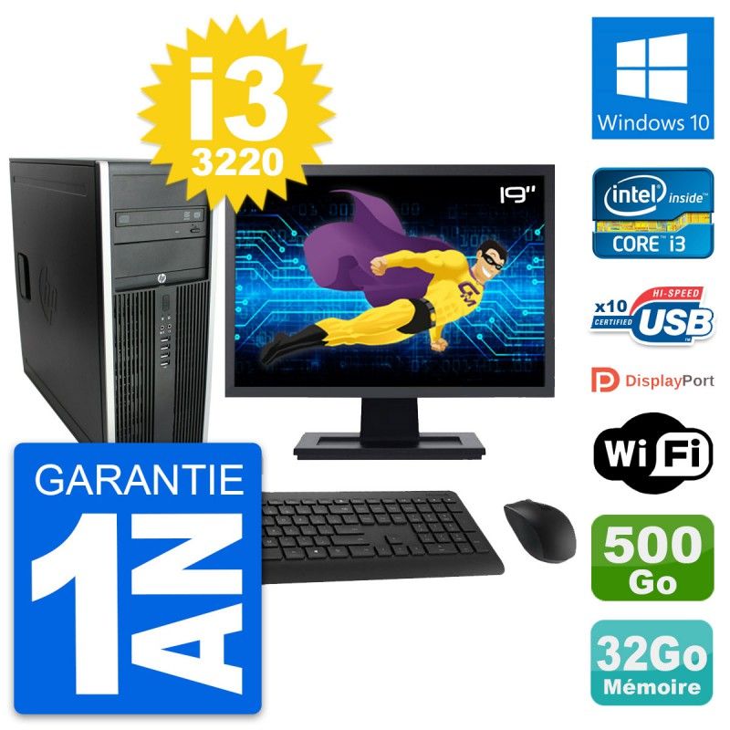 HP Compaq Elite 8300 Desktop PC - 19" Screen, Intel i3-3220, 32GB RAM, 500GB Hard Drive, Windows 10, WiFi
