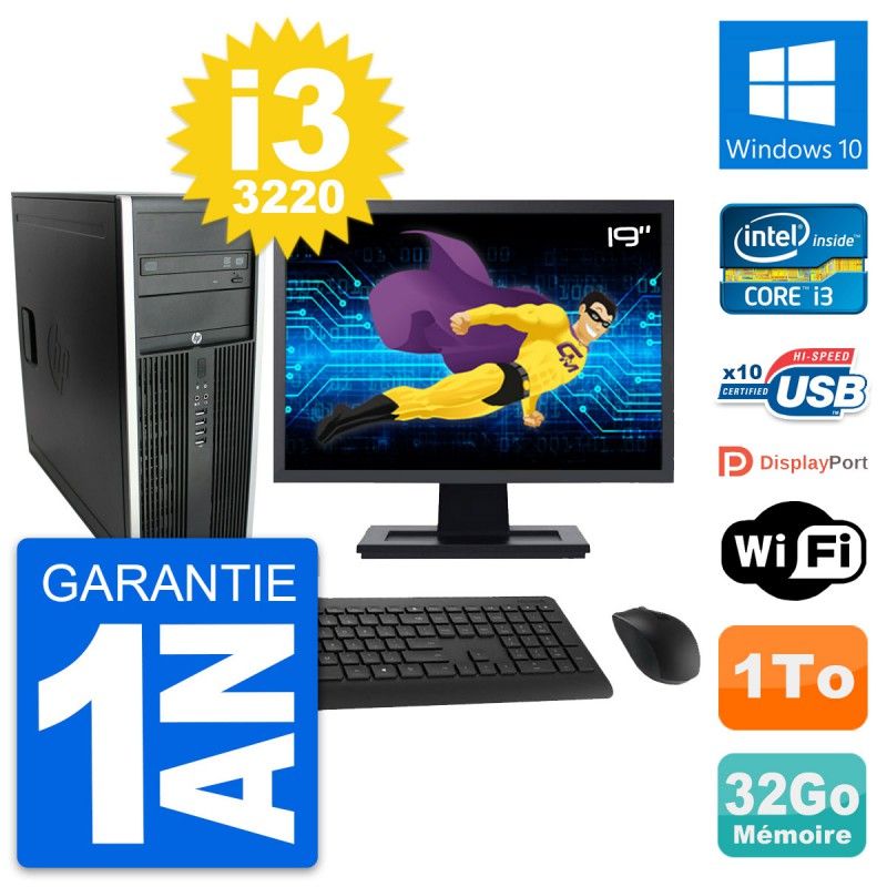 HP Compaq Elite 8300 Desktop PC - 19" Screen, Intel i3-3220, 32GB RAM, 1TB HDD, Windows 10, WiFi