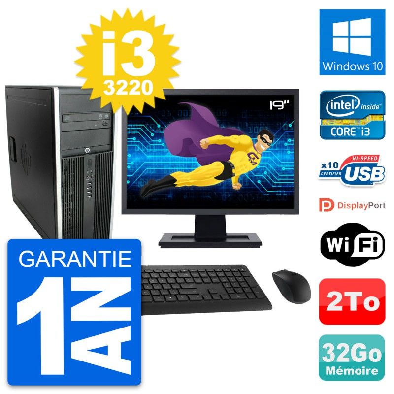 HP Compaq Elite 8300 Desktop PC - 19" Screen, Intel i3-3220, 32GB RAM, 2TB Hard Drive, Windows 10, WiFi