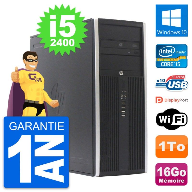 Ordinateur de bureau HP Compaq Elite 8300 - Processeur Intel Core i5-2400, 16 Go de RAM, 1 To de SSD, Windows 10, Wi-Fi