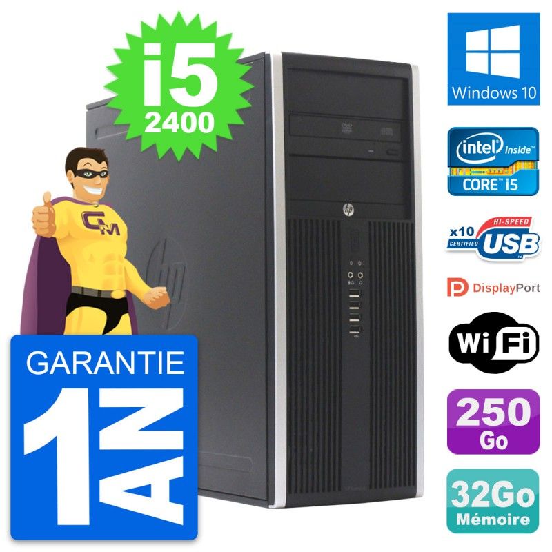 HP Elite 8300 Desktop PC - Intel Core i5-2400, 32GB RAM, 250GB SSD, Windows 10, WiFi