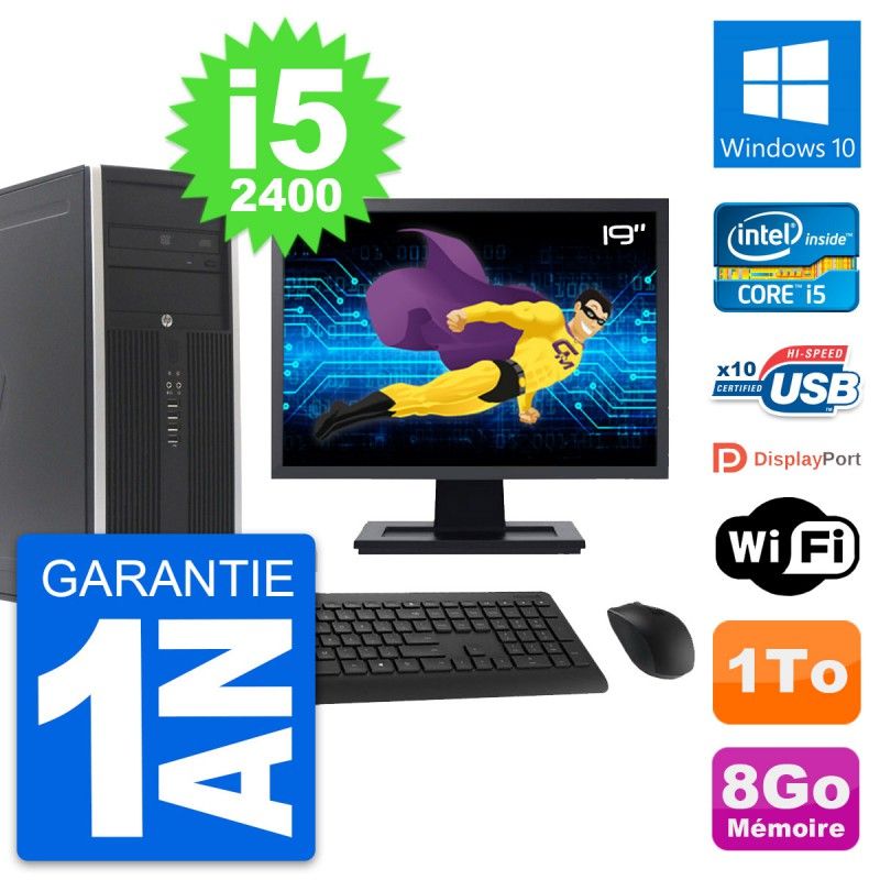 HP Elite 8300 Desktop PC - 19" Screen, Intel i5-2400, 8GB RAM, 1TB Hard Drive, Windows 10, WiFi
