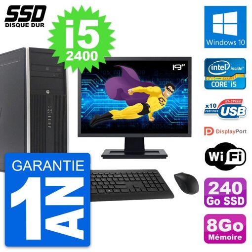 HP Elite 8300 Desktop Computer | 19" Screen | Intel i5-2400 | 8GB RAM | 240GB SSD | Windows 10 | WiFi