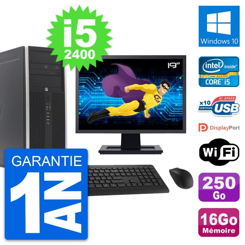 HP Compaq Elite 8300 Desktop PC - 19" Screen, Intel i5-2400, 16GB RAM, 250GB Hard Drive