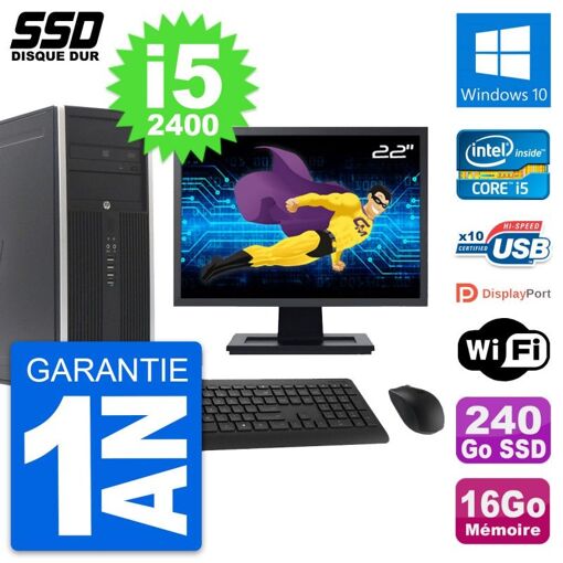 HP Elite 8300 Desktop PC - 22" Screen, Intel i5-2400, 16GB RAM, 240GB SSD, Windows 10, WiFi