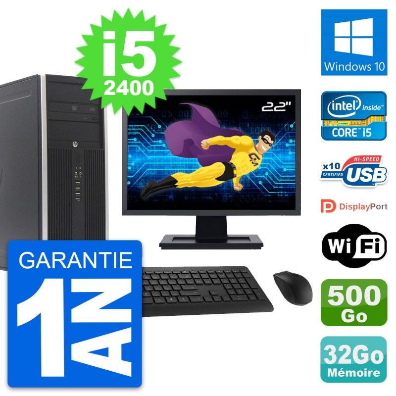 HP Compaq Elite 8300 Desktop PC - 22" Screen, Intel i5-2400, 32GB RAM, 500GB HDD