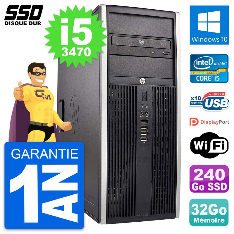 HP Elite 8300 Desktop PC - Intel Core i5-3470, 32GB RAM, 240GB SSD, Windows 10, WiFi
