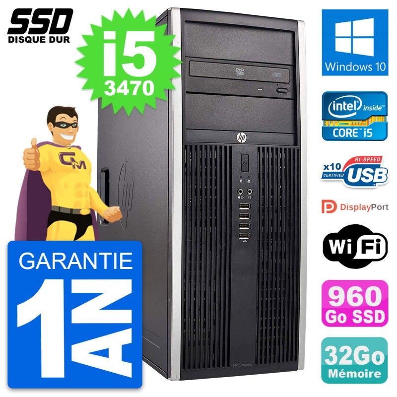 HP Elite 8300 Desktop PC - Intel Core i5-3470, 32GB RAM, 960GB SSD, Windows 10, WiFi