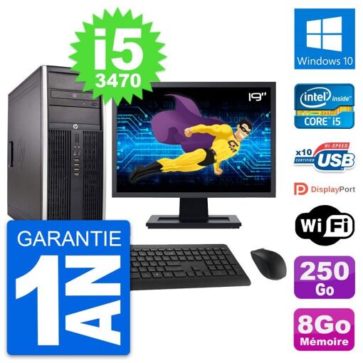 HP Compaq Elite 8300 Desktop PC - 19" Screen, Intel i5-3470, 8GB RAM, 250GB HDD, Windows 10, WiFi