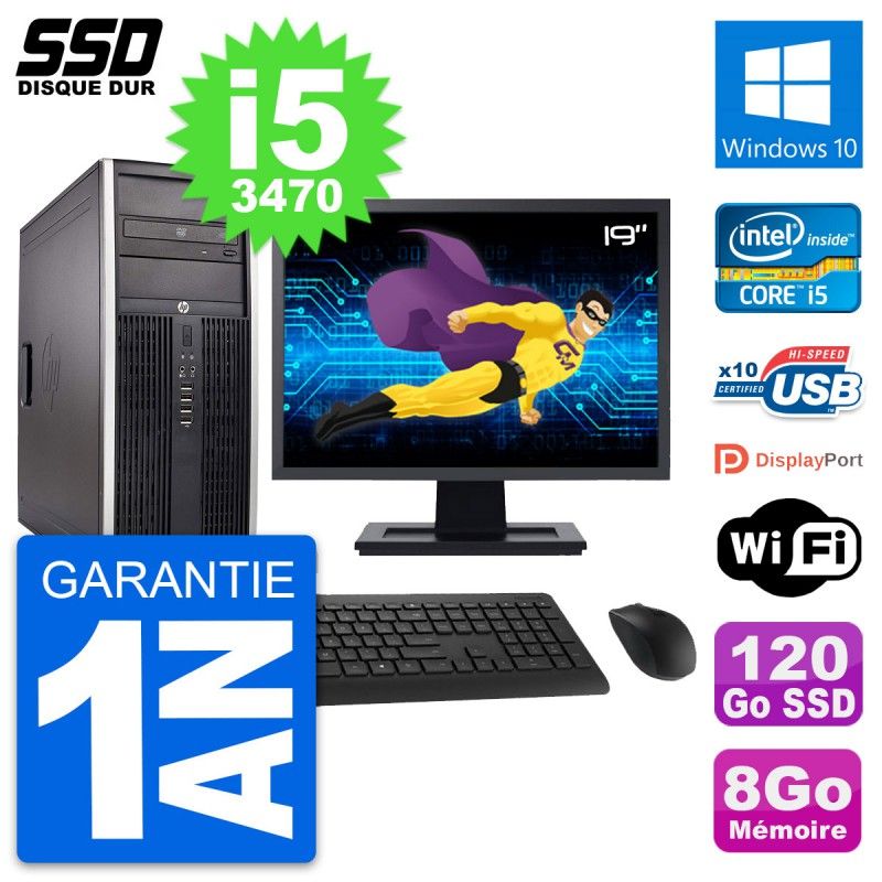 HP Elite 8300 Desktop Computer, 19" Screen, Intel i5-3470, 8GB RAM, 120GB SSD, Windows 10, WiFi