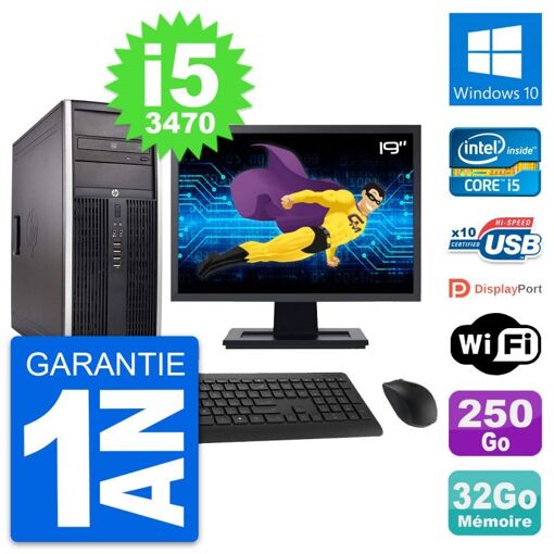HP Compaq Elite 8300 Desktop PC - 19" Screen, Intel i5-3470, 32GB RAM, 250GB HDD, Windows 10, WiFi