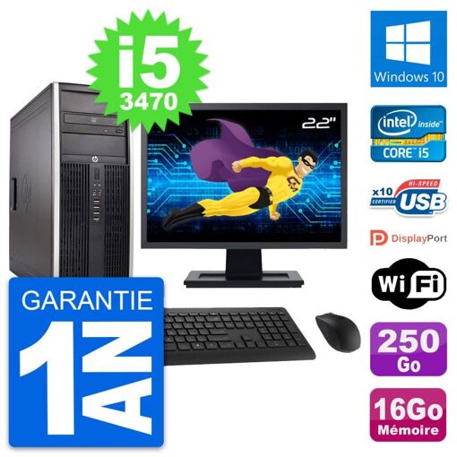 HP Compaq Elite 8300 Desktop PC - 22" Screen, Intel i5-3470, 16GB RAM, 250GB HDD, Windows 10, WiFi