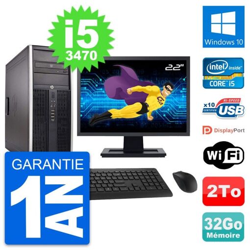 HP Compaq Elite 8300 Desktop PC - 22" Screen, Intel i5-3470, 32GB RAM, 2TB Hard Drive, Windows 10, WiFi
