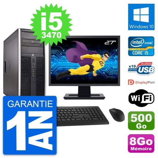 HP Compaq Elite 8300 Desktop PC - 27" Screen, Intel i5-3470, 8GB RAM, 500GB HDD, Windows 10, WiFi