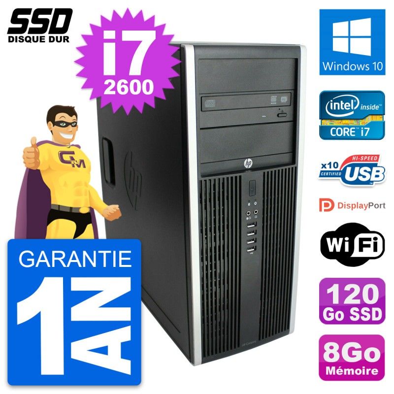 Ordinateur de bureau HP Compaq Elite 8300 - Processeur Intel Core i7, 8 Go de RAM, SSD 120 Go, Windows 10, Wi-Fi