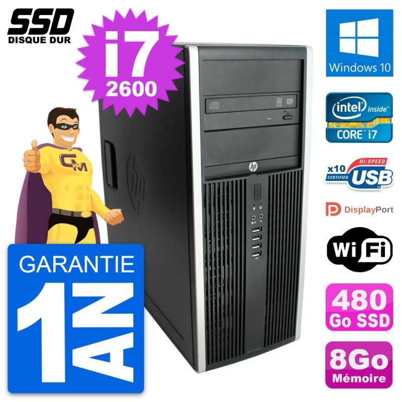 Ordinateur de bureau HP Compaq Elite 8300 - Processeur Intel Core i7, 8 Go de RAM, 480 Go SSD, Windows 10, WiFi