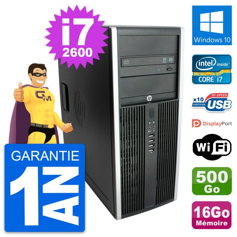 Ordinateur de bureau HP Compaq Elite 8300 - Processeur Intel Core i7, 16 Go de RAM, Disque dur 500 Go, Windows 10, Wi-Fi