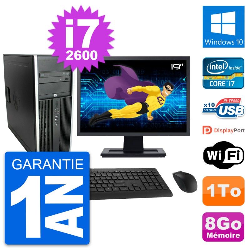 HP Elite 8300 Desktop Computer - 19" Screen, Intel i7-2600, 8GB RAM, 1TB Hard Drive, Windows 10, WiFi