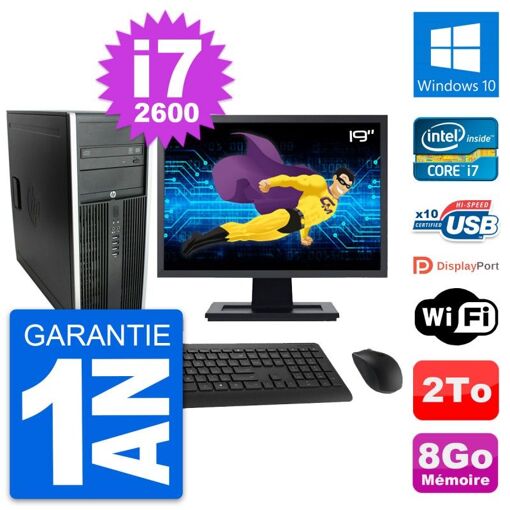 HP Elite 8300 Desktop PC - 19" Screen, Intel i7-2600, 8GB RAM, 2TB Hard Drive, Windows 10, WiFi