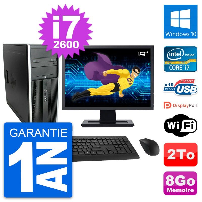 HP Elite 8300 Desktop PC - 19" Screen, Intel i7-2600, 8GB RAM, 2TB Hard Drive, Windows 10, WiFi