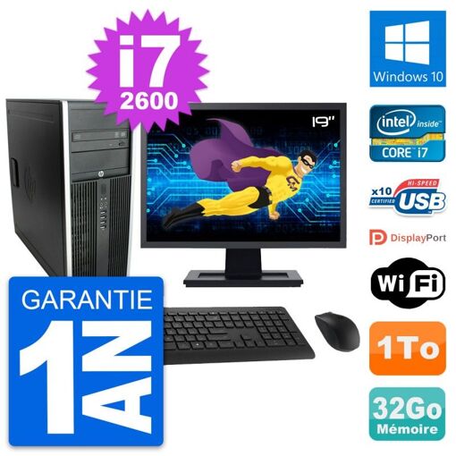 HP Compaq Elite 8300 Desktop PC - 19" Screen, Intel i7-2600, 32GB RAM, 1TB Hard Drive, Windows 10, WiFi